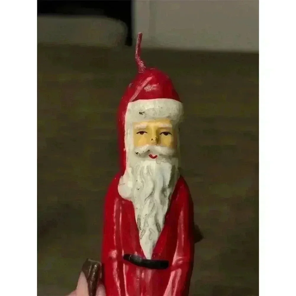 Vintage Set of 3 tall Santa Folk Art Wax Holiday Candles Christmas
